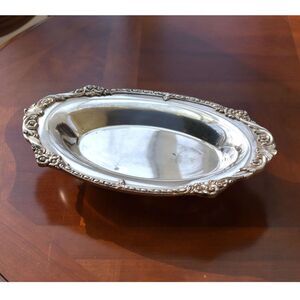 Vintage Sheridan Silverplate Oval Serving Dish Footed Bowl Shell Scroll 13" Inch